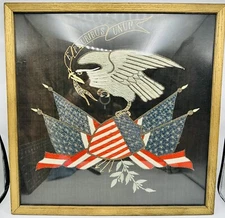 Antique Estate Americana Patriotic Japanese Silk Embroidery Panel Late 1800’s