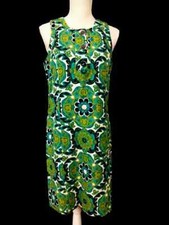 Ann Taylor 91% Cotton 9% Silk Green Floral Medallion Sleeveless Sheath Dress 8