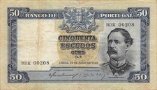 Portugal  50  Escudos  24.6.1955  Series  BDK Low # 208  Circulated Banknote G20