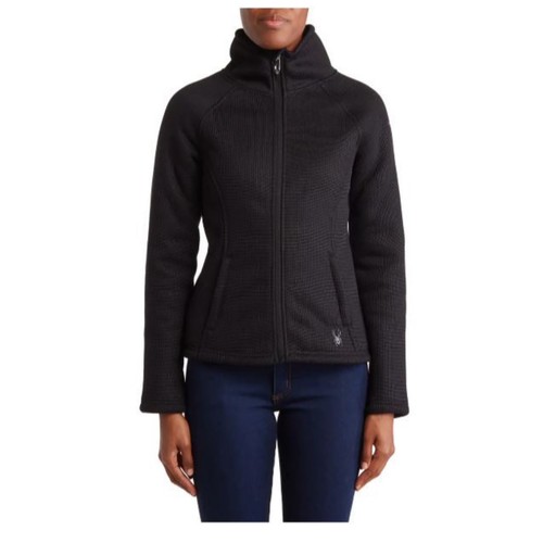 Spyder Womens Black Full Zip Knit Collared Pockets Jackets Activewear Sz L NWT - Picture 2 of 10