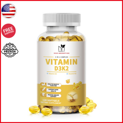 Vitamin D3 K2 Supplement 1000 IU Vitamin D3 & 45 mcg K2 for Bone & Heart Health