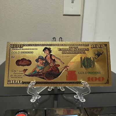 24k Gold Foil Plated Jasmine And Aladdin Banknote Disney Princess Collectible