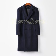 Men's Wool Cashmere Double Breasted Coat Long Jacket Business Formal S-6XL Tops