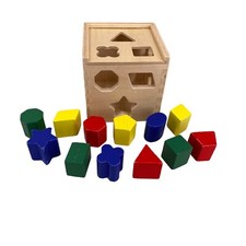 Melissa  Doug Shape Sorting Blocks Wooden Toy Cube Classic with 12 Shapes