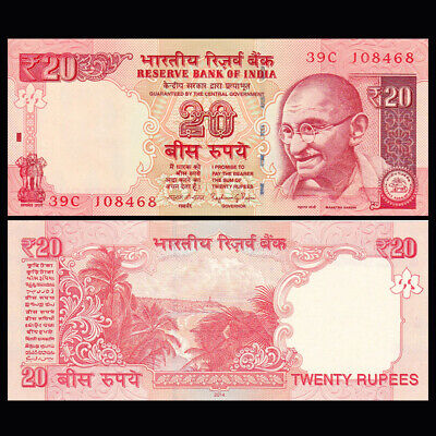 Gandhi/Tropical Scene/p103d/No Inset Letter UNC 2014 India 20 Rupees