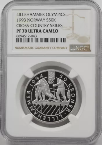Norway 1993 50 Kroner Proof NGC PF70 ULTRA CAMEO Cross-Country Skiers NG2061 com