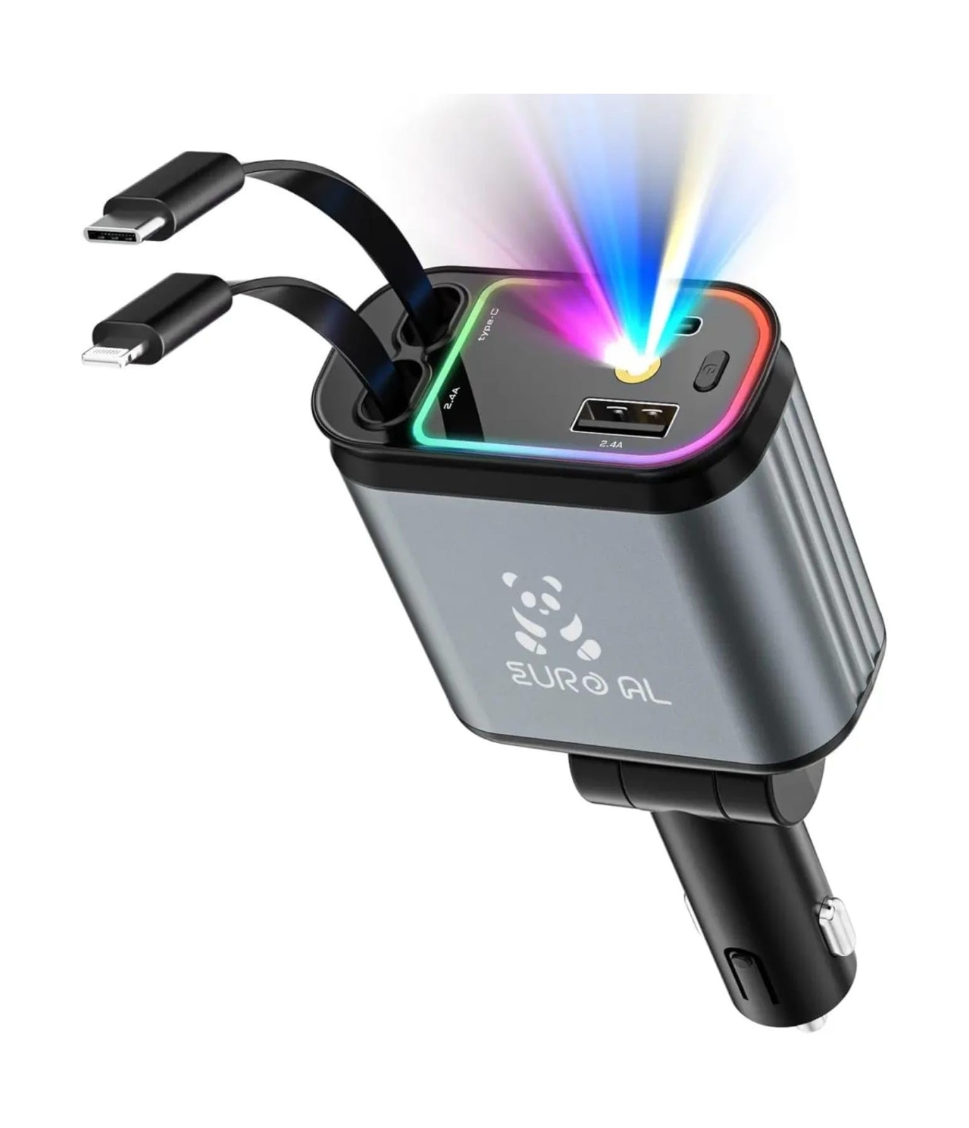 4-in-1 Retractable Car Charger, 66W Fast Charging with Dual Built-in Cables, ...