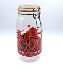 Vtg Arizona Pistachio 2L Glass Hinged Lid Canister Jar SW Cactus Coyote Chili