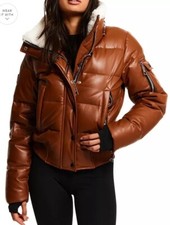 Sam. Allegra Faux Leather Puffer Coat - Saddle Brown /white Size Xl ~nwt