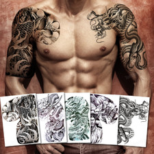 Waterproof Tattoo Sticker Half Shoulder Dragon Totem Arm Art FakeTattoo Black t