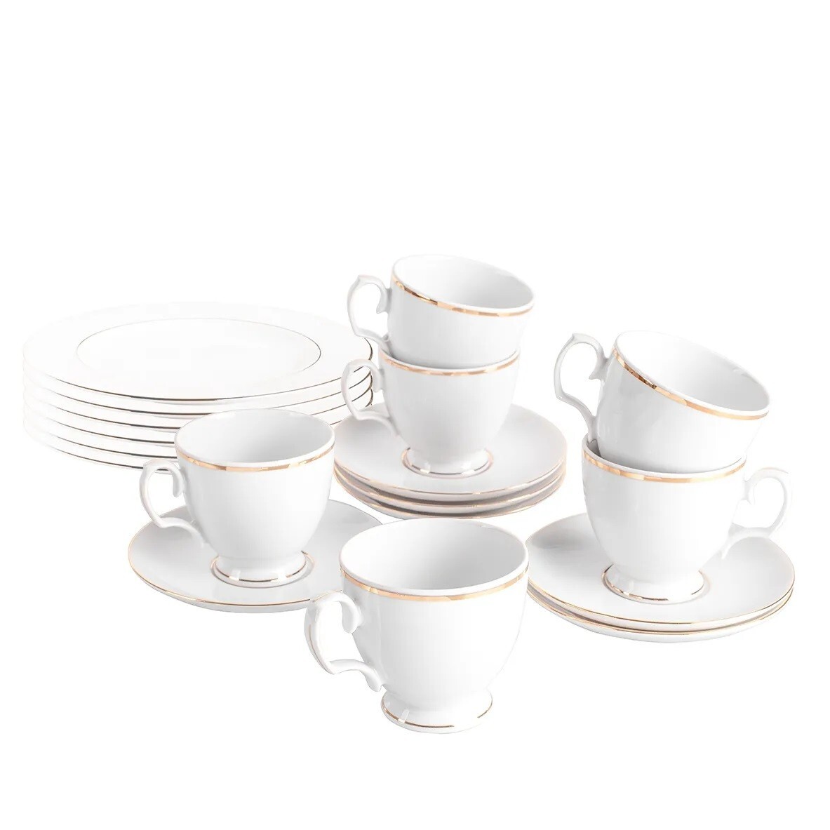 Coffee Set Porcelain Gold 6 Person Tea Cup Saucer 18 pcs Home Serving Tableware
