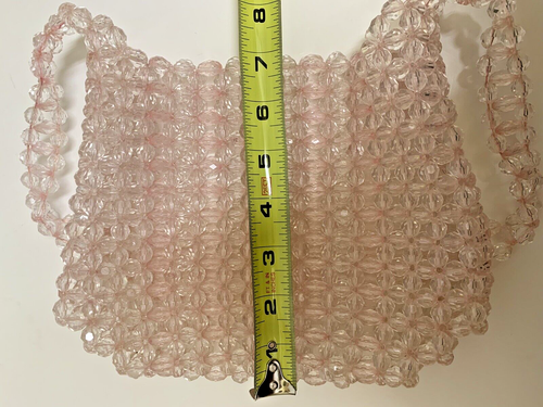 Vintage Handmade Beaded Bag PINK Heavy Acrylic Faceted Round & Oval Beads - Picture 18 of 21