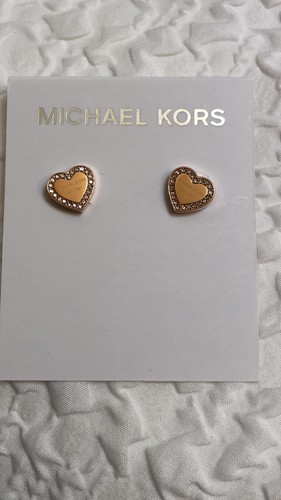 Michael Kors Rose Gold Plated Over Stainless Steel Crystal Heart Stud Earrings - Picture 6 of 12