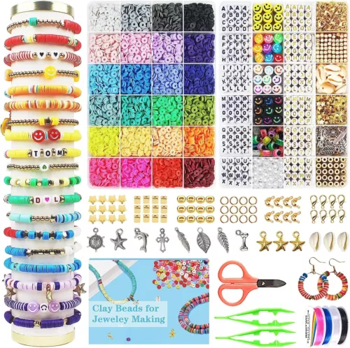 7200 Clay Beads Bracelet Making Kit,24 Colors Spacer Flat Beads for Jewelry Maki