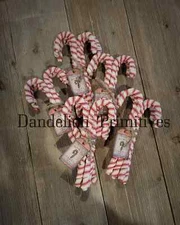 6 Primitive Fabric wrapped Candy Canes- red ticking candy canes-Christmas decor
