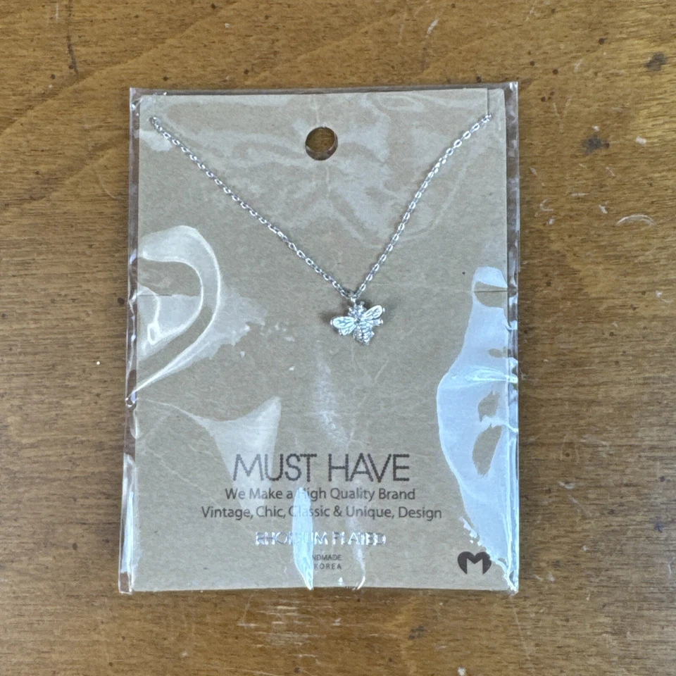 Collar colgante enchapado en rodio de abeja ópalo imprescindible para mujer (16′′), plateado Foto 2 de 4