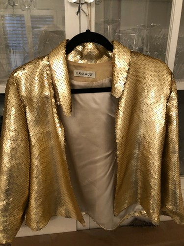 Gold Sequinned Ilana Wolf Evening Jacket Collar, Size 10, Excellent Condition - Picture 2 of 6