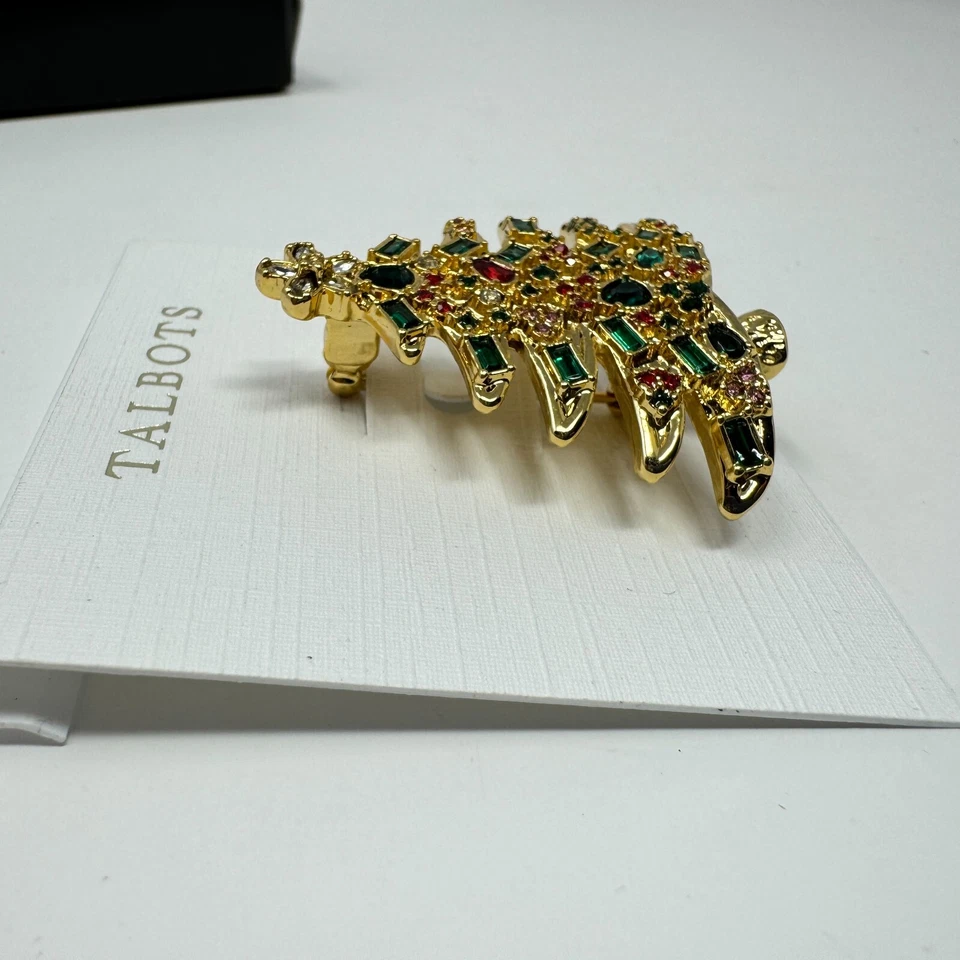 Broche TALBOTS Diamantes de Imitación Árbol Feliz Joyas Árbol de Navidad Tono Dorado NUEVO con CAJA Foto 2 de 4