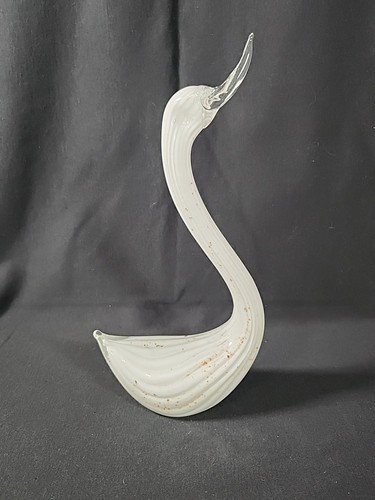 Murano-Style Art Glass Swan 11.25" Tall White With Gold Specs - Picture 6 of 12