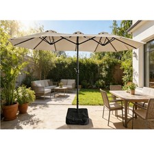4.6m Patio Parasol Large Double Sided Garden Umbrella Crank Handle Base Beige