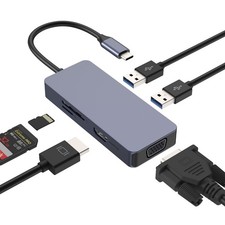 USB Hub, Docking Station, 6 in 1 Dual Monitor USB Adapter with VGA, 4K HDMI, ...