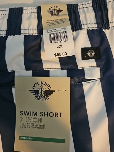 Men's Dockers Swim Short With Drawstring Pockets Liner Quick Dry Blue Stripe 2XL - Picture 5 of 5