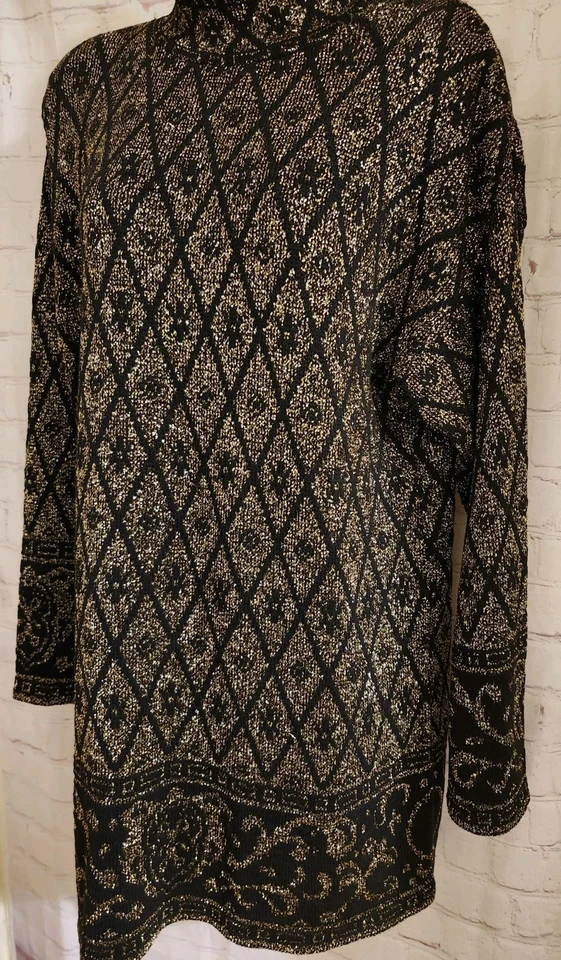 Mini Vestido Vintage Como Nuevo Años 80 Pierre Cardin Negro/Dorado Tejido Lúrex Línea A Talla S EE. UU. Foto 4 de 4