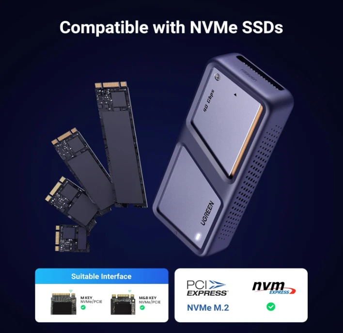 UGREEN 40Gbps M.2 NVMe SSD Enclosure, TB4 NVMe Enclosure with Cooling Fan - Image 4 of 4