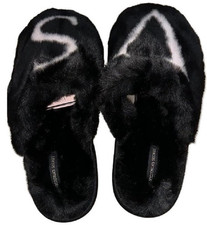 Victoria's Secret Soft Plush Closed Toe Faux Fur Black VS Slippers UK Size 3-5