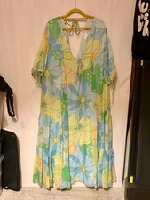ASOS 70's trapeze floral print maxi dress in green size 24