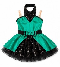 Revolution Dancewear Girls Dance Costume Green Black Sequin Tutu Dress Size 4-5