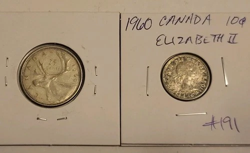 1960 Canada Silver Quarter & Dime, 80% Silver