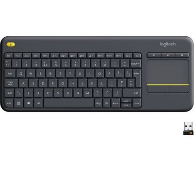 Logitech Kabellose Tastatur Touchpad K400 Plus Quit für TV PC Laptop Dunkelgrau N