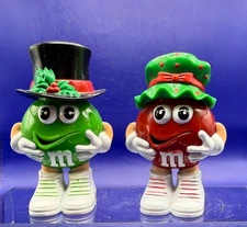 M&M's Mars Mini's Candy Dispensers (2) Top Hat & Green Hat Christmas *Empty*