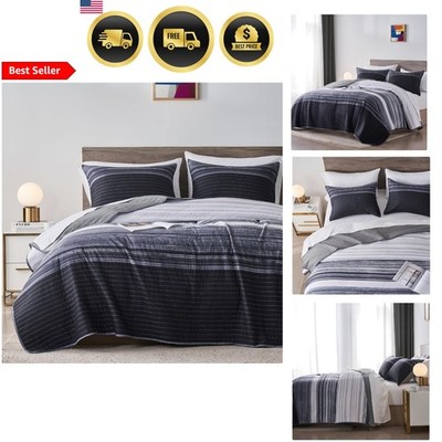 Queen Quilt Bedding Set Microfiber Striped Bedspread Coverlet Pillows