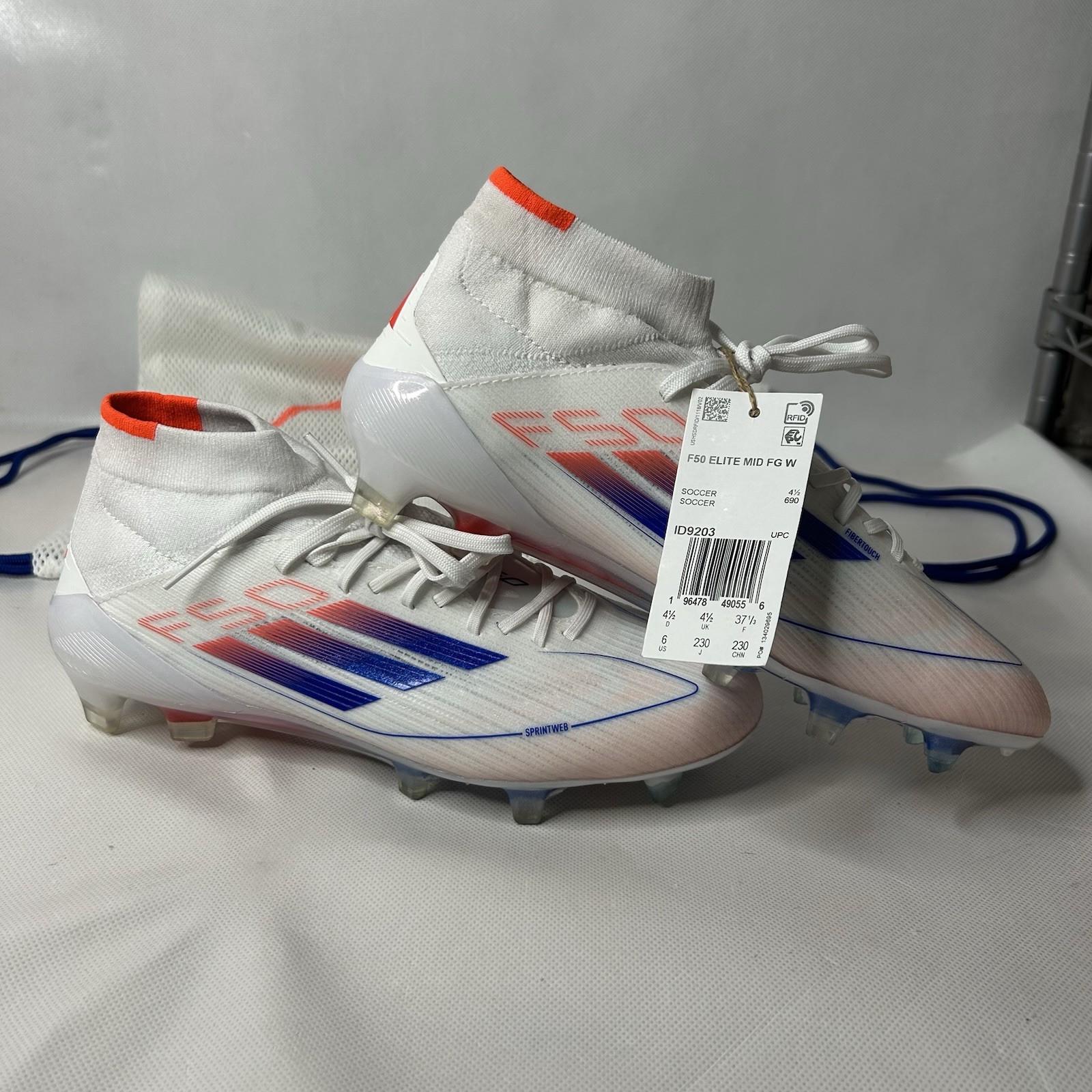 adidas F50 Elite Mid FG White Blue Red Womens Football boots ID9203