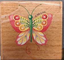BUTTERFLY Rubber Stamp NEW  Wood Mount ME E Inc