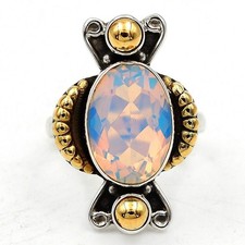 Natural Two Tone 6CT Fire Opalite 925 Solid Sterling Silver Ring Sz 7 B2-2