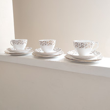 50's Vintage English Bone China Tea Set (Partial) Gold Gilded Leaf Motif Pattern