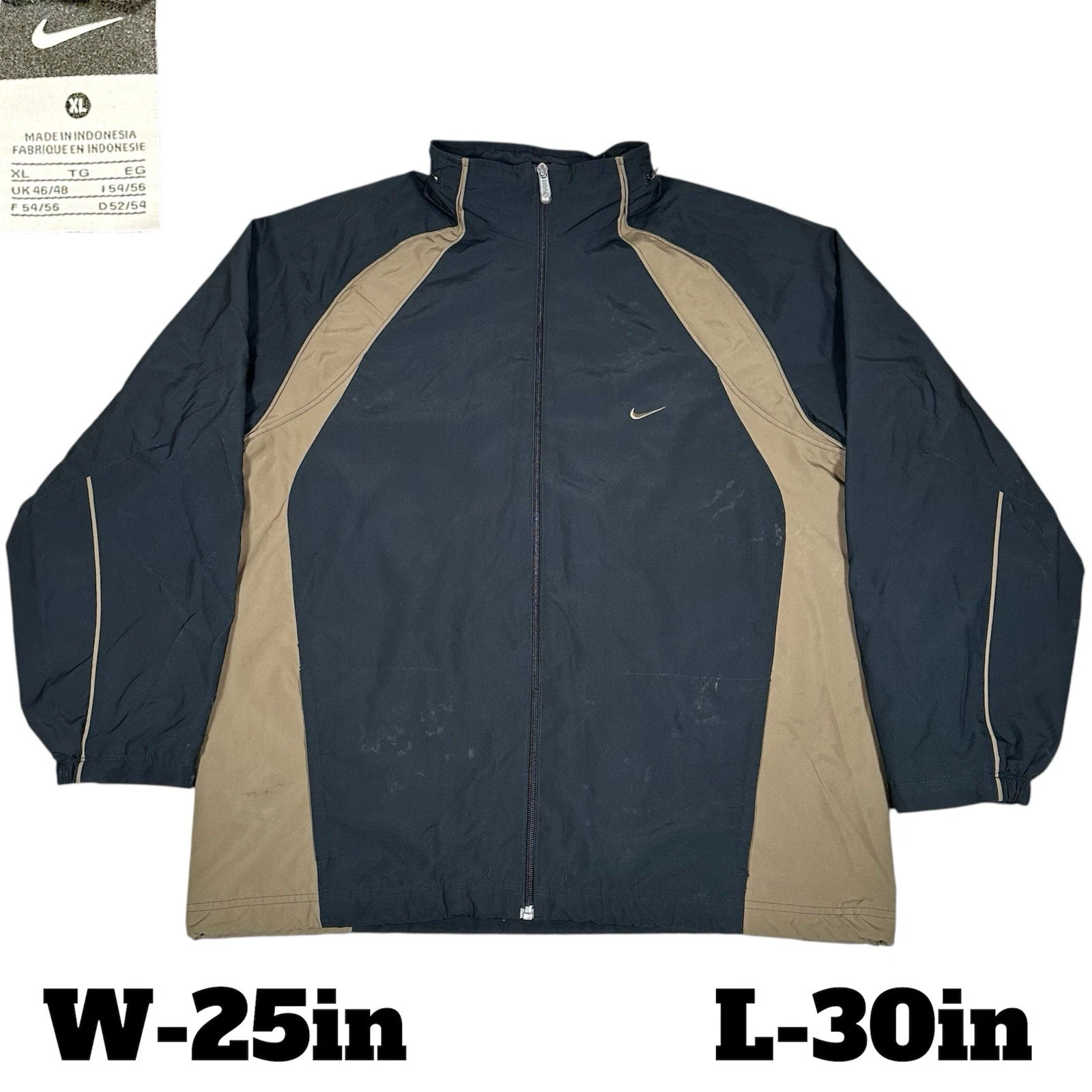 VTG Y2K NIKE Mini Swoosh Embroidered Logo Jacket Zip Away Hood Black Brown Sz XL