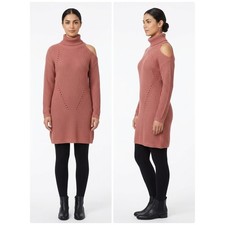 Moral Fiber Pink Cold Shoulder Turtleneck Knit Sweater Dress Women Size L