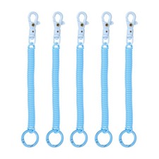 Retractable Coil Keychain W Plastic Double Lobster Clasp, 7", Light Blue 5Pcs