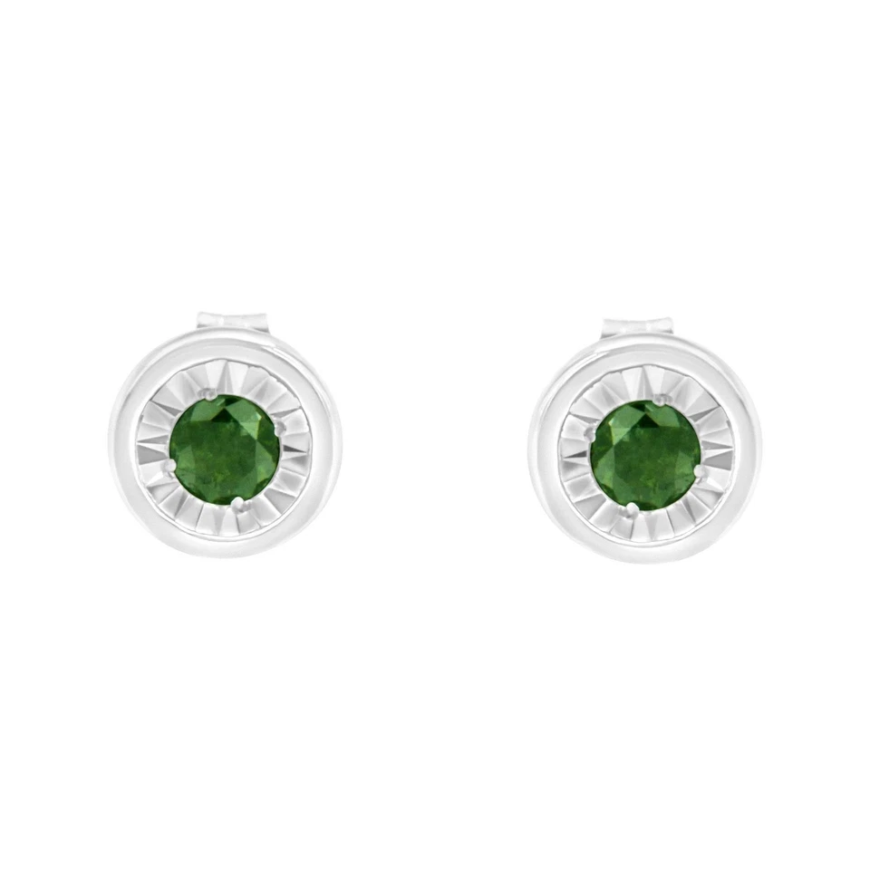 Aretes milagrosos redondos de diamantes verdes de 1/4 quilate en plata de ley Foto 2 de 4