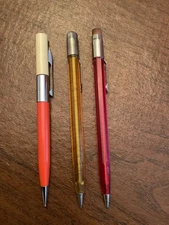 3 Vintage Scripto Mechanical Pencils Translucent  Red Yellow Orange Cream