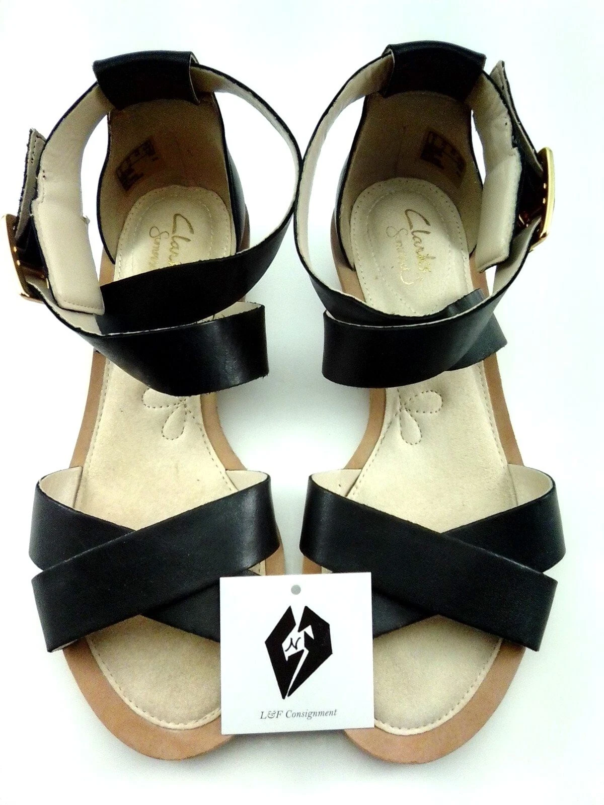 CLARKS Sandali Clark's Signature con fibbia alla caviglia imbottiti neri punta aperta 7 5