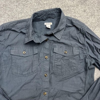 Carhartt Shirt Womens Small Blue Long Sleeve Button Front Casual Workwear 103600