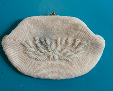 Vintage White Beaded Clutch Purse Hong Kong Floral Bridal Evening Bag 1950s