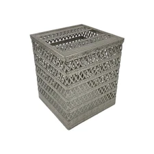 Vintage Filigree Hollywood Regency Square Cube Silver Metal Tissue Box Holder