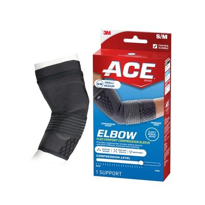 ACE Brand Flex Comfort Compression Elbow Sleeve Small/Medium, Dark Gray 