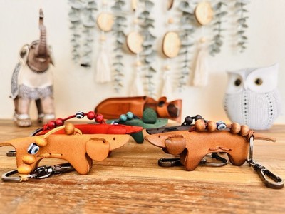 Dachshund Dog Keychain   Handmade Weiner Dog, Bag Charm - Genuine Leather